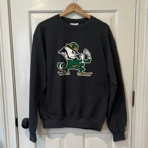 Champion Charcoal Gray Crewneck with Notre Dame Fighting Irish Leprechaun